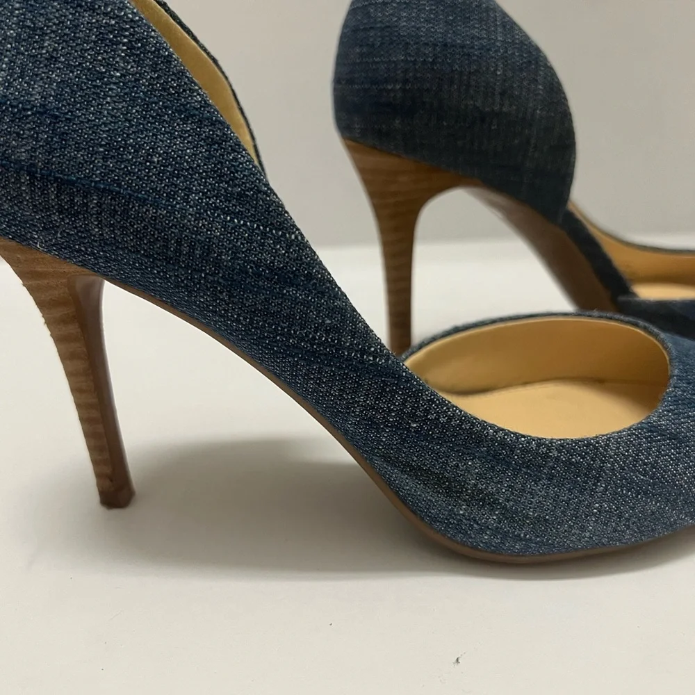 Jessica Simpson denim blue with a cork sole and  Stiletto high heels sz8.5 - Picture 7 of 11
